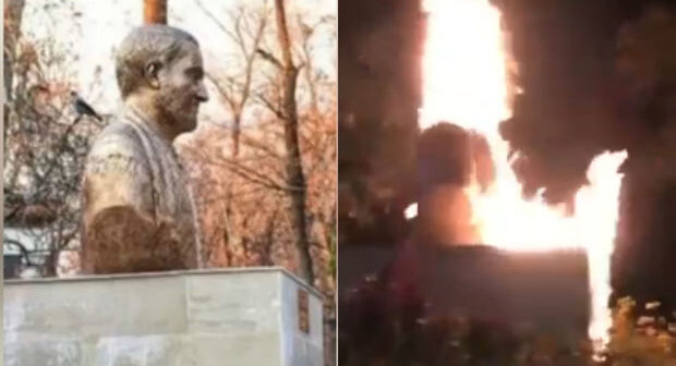 Tehran parkında Qasım Süleymaninin heykəli yandırıldı – VİDEO