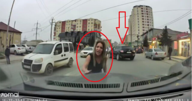 Bakıda qoçu xanım sürücü peyda oldu – Yolu kəsib maşına zərbələr endirdi – VİDEO