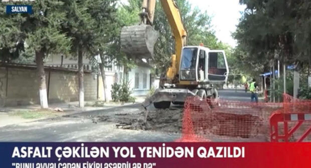 Üç-dörd gün əvvəl çəkilmiş asfalt yol dağıdıldı (VİDEO)