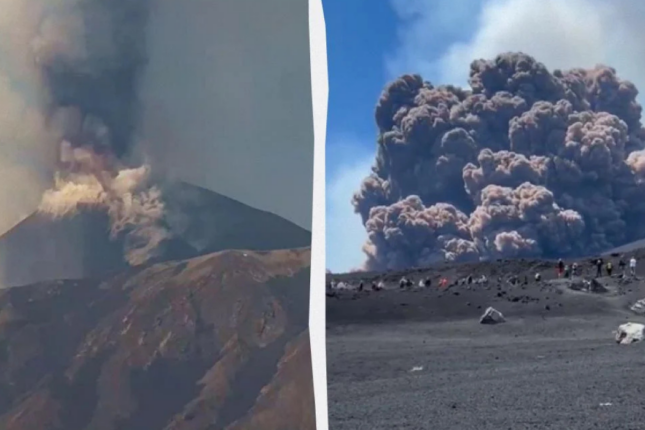 Sitsiliyada Etna vulkanı püskürdü – turistlər canlarını qurtarmağa çalışır (VİDEO)